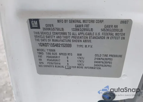 2008 Chevrolet Trailblazer Ls/Lt from USA, damaged, VIN 1GNDT13S482152009